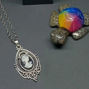 Black & White Lady Portrait Vintage Style Victorian Cameo Necklace